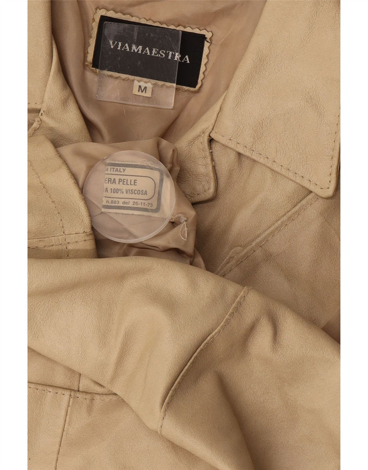 Viamaestra Womens Leather Jacket UK 12 Medium Beige Leather
