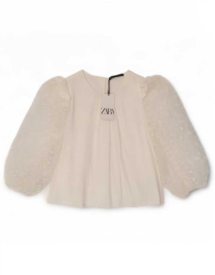 Zara Womens 3/4 Sleeve Blouse Top UK 14 Large White Viscose