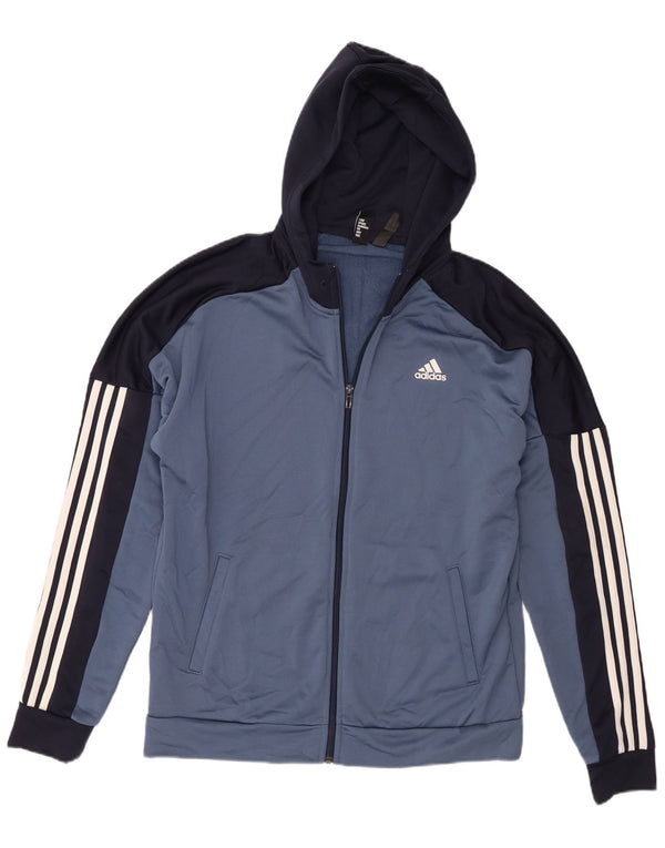 Adidas Mens Zip Hoodie Sweater Large Blue Colourblock Polyester
