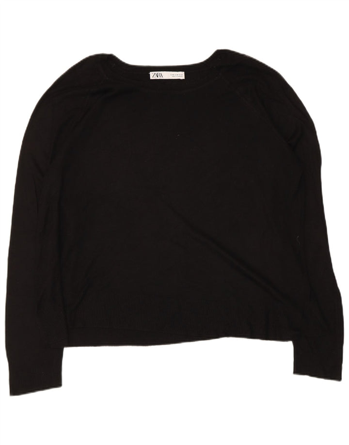 Zara Womens Boat Neck Jumper Sweater UK 14 Medium Black