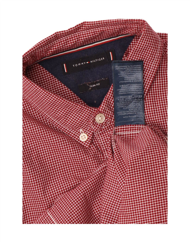 TOMMY HILFIGER Camicia slim fit da uomo in cotone pied de poule rosso medio