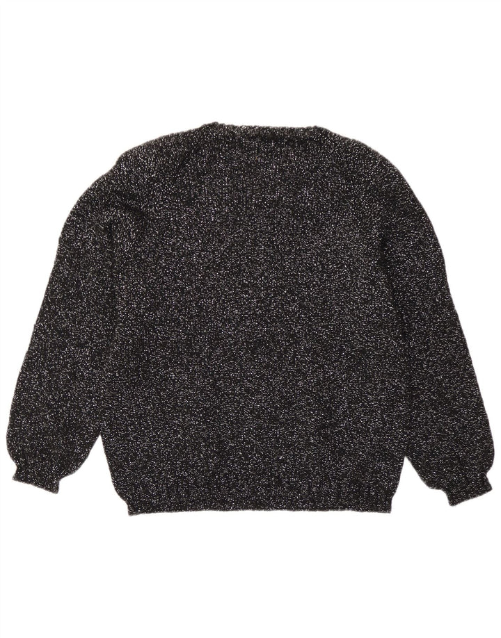 Vintage Womens Crew Neck Jumper Sweater UK 14 Medium Black Flecked