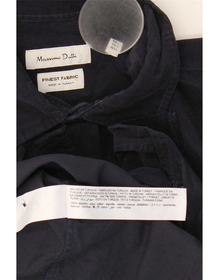 Massimo Dutti Mens Corduroy Shirt Large Navy Blue Cotton