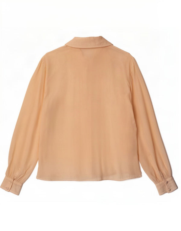 Bluză de cămașă transparentă vintage pentru femei UK 12 Medium Beige Floral Silk