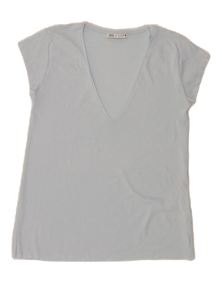 ZARA Womens T-Shirt Top UK 10 Small Blue Cotton Vintage Zara and Second-Hand Zara from Messina Hembry 