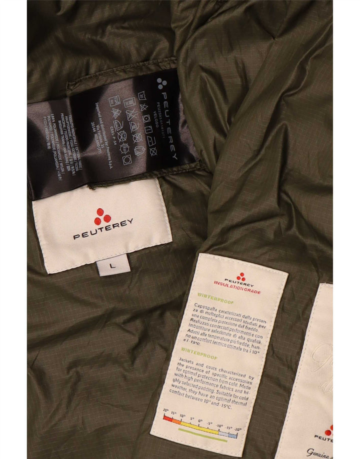 PEUTEREY Mens Hooded Padded Jacket UK 40 Large Khaki Polyamide