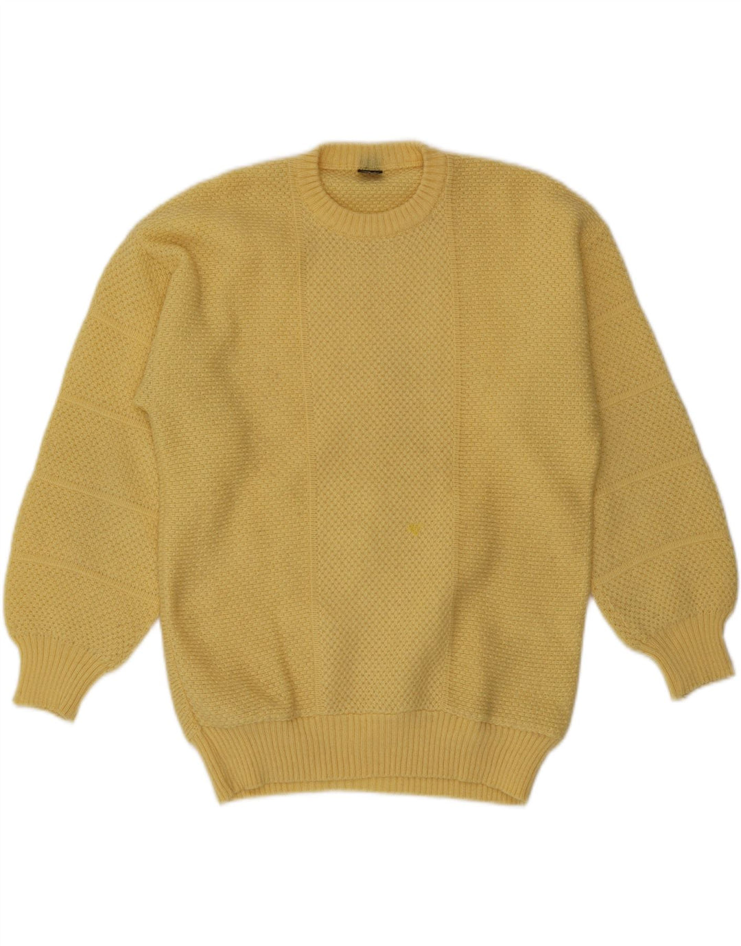 Vintage Mens Crew Neck Jumper Sweater Large Yellow Acrylic