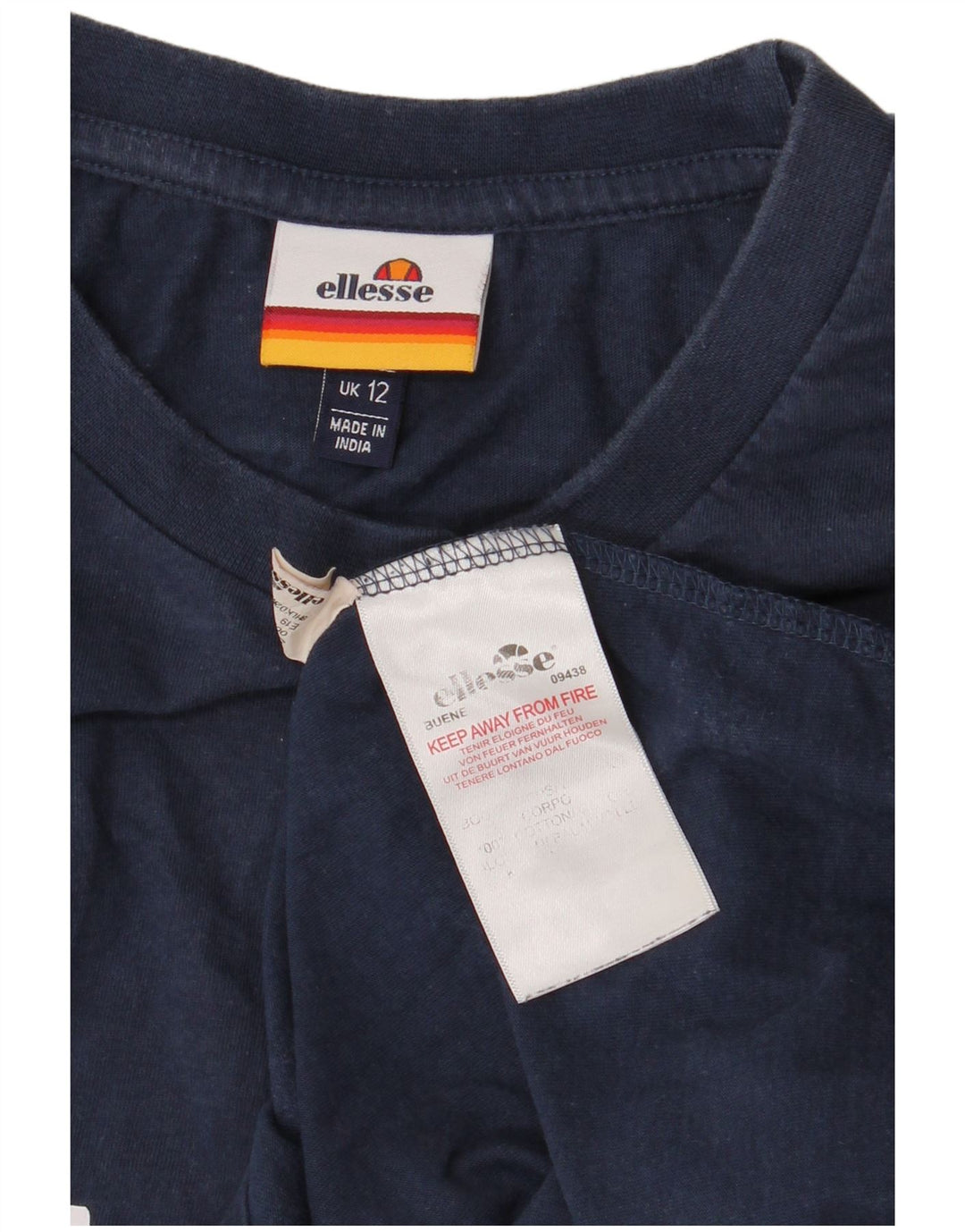 Ellesse Womens Graphic Top Long Sleeve UK 12 Medium Navy Blue Cotton