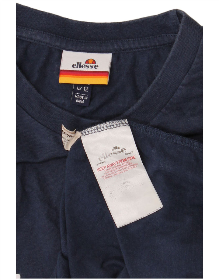 Ellesse Womens Graphic Top Long Sleeve UK 12 Medium Navy Blue Cotton