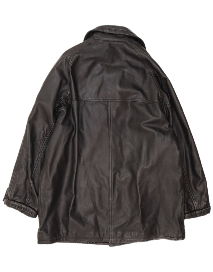 Vintage Womens Leather Coat IT 54 3XL Black