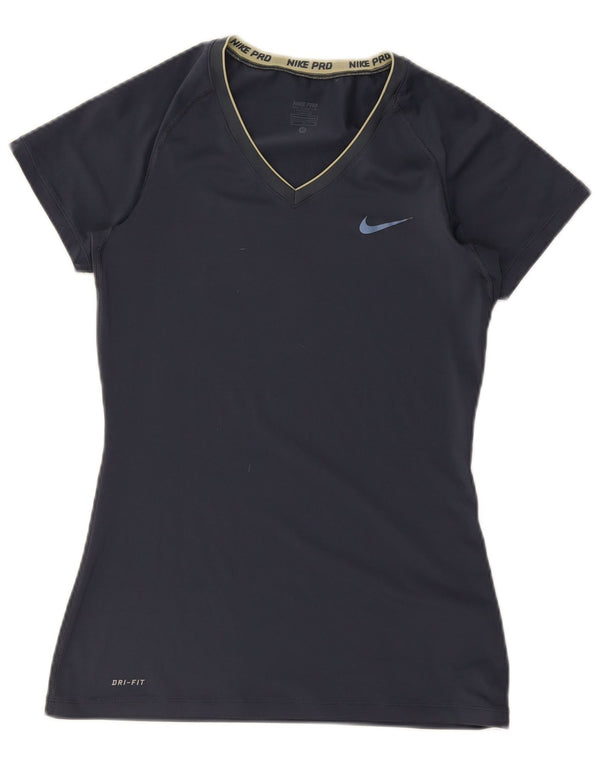 Nike Damen Dri Fit T-Shirt Top UK 12 Medium Marineblau Polyester