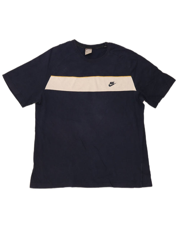 Nike T-shirt pour homme UK 42/44 Large Bleu marine Colourblock Coton