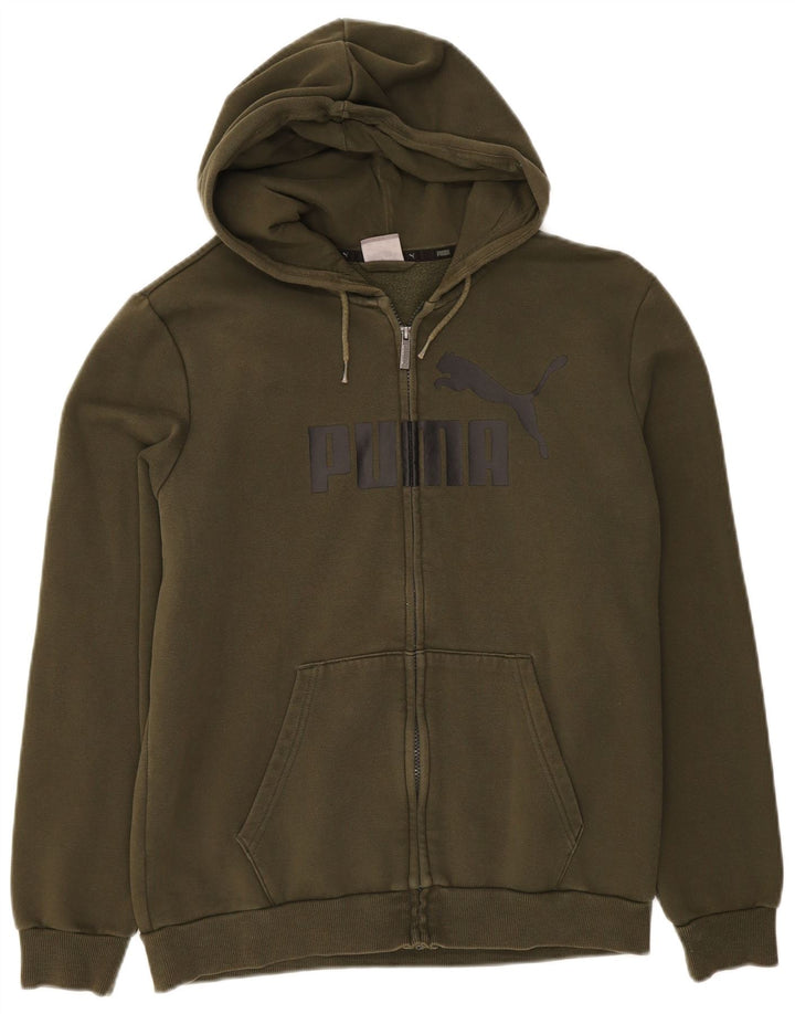 Suéter masculino PUMA com capuz e zíper gráfico médio algodão cáqui