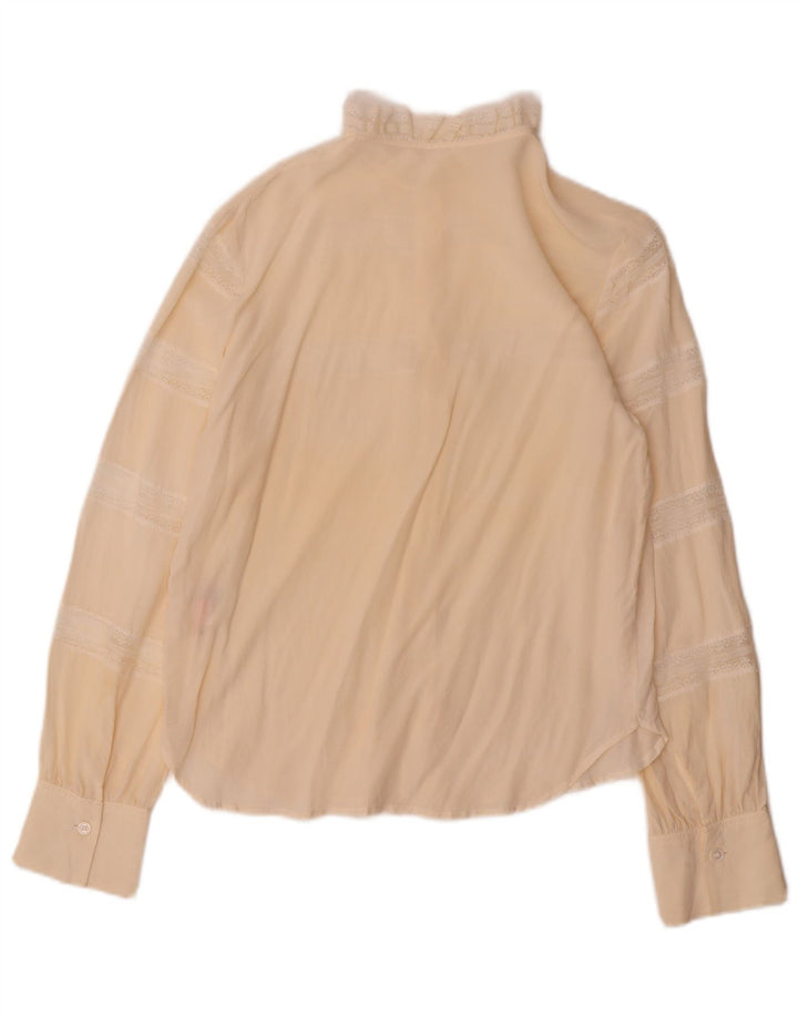Vintage Womens Shirt Blouse EU 38 Medium Beige Striped Silk