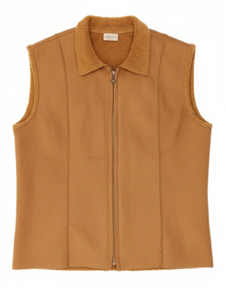 AVALON Womens Sherpa Gilet UK 14 Medium Brown Microfibers