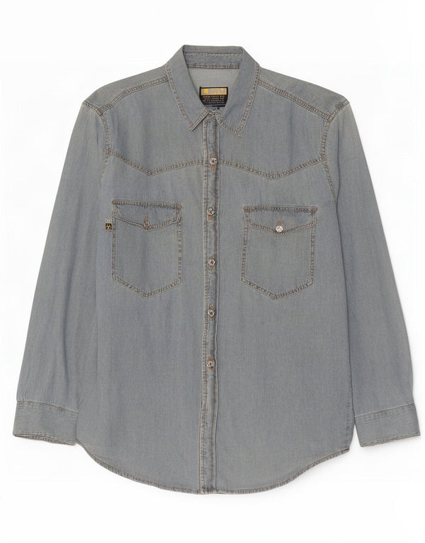 Vintage Mens Denim Shirt Large Blue