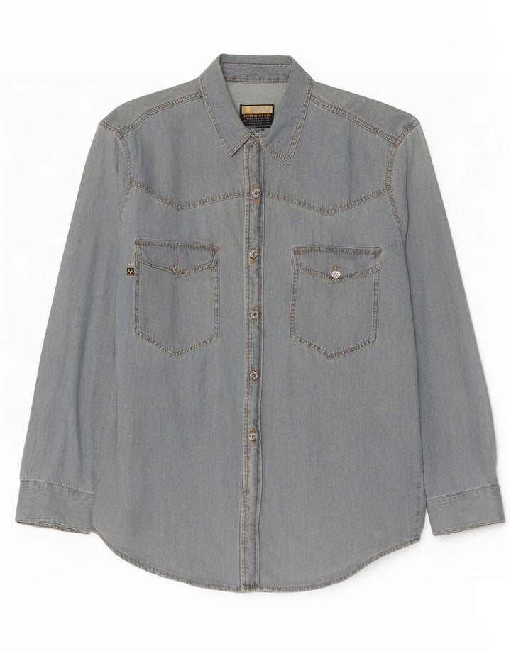 Vintage Mens Denim Shirt Large Blue