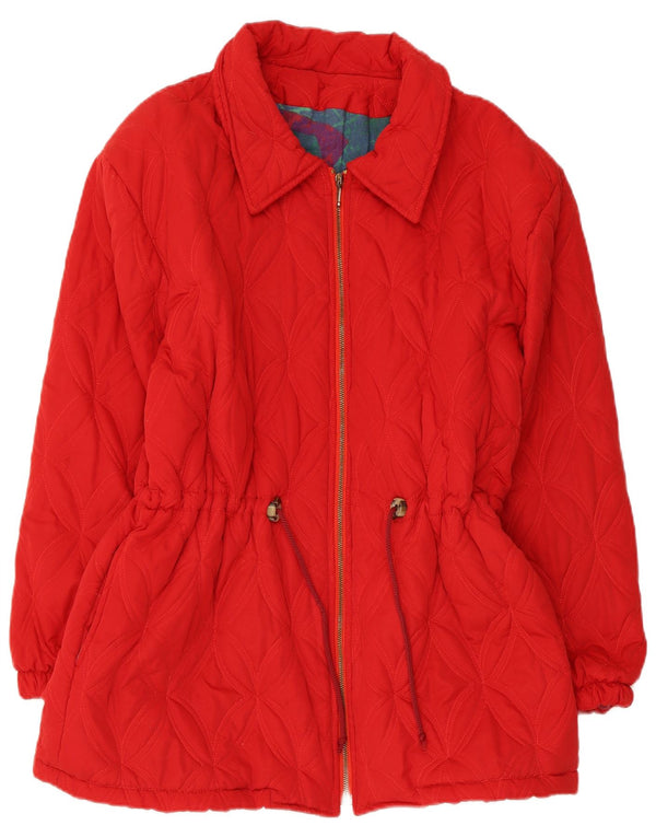 Vintage Womens Quilted Windbreaker Coat UK 14 Medium Red Viscose
