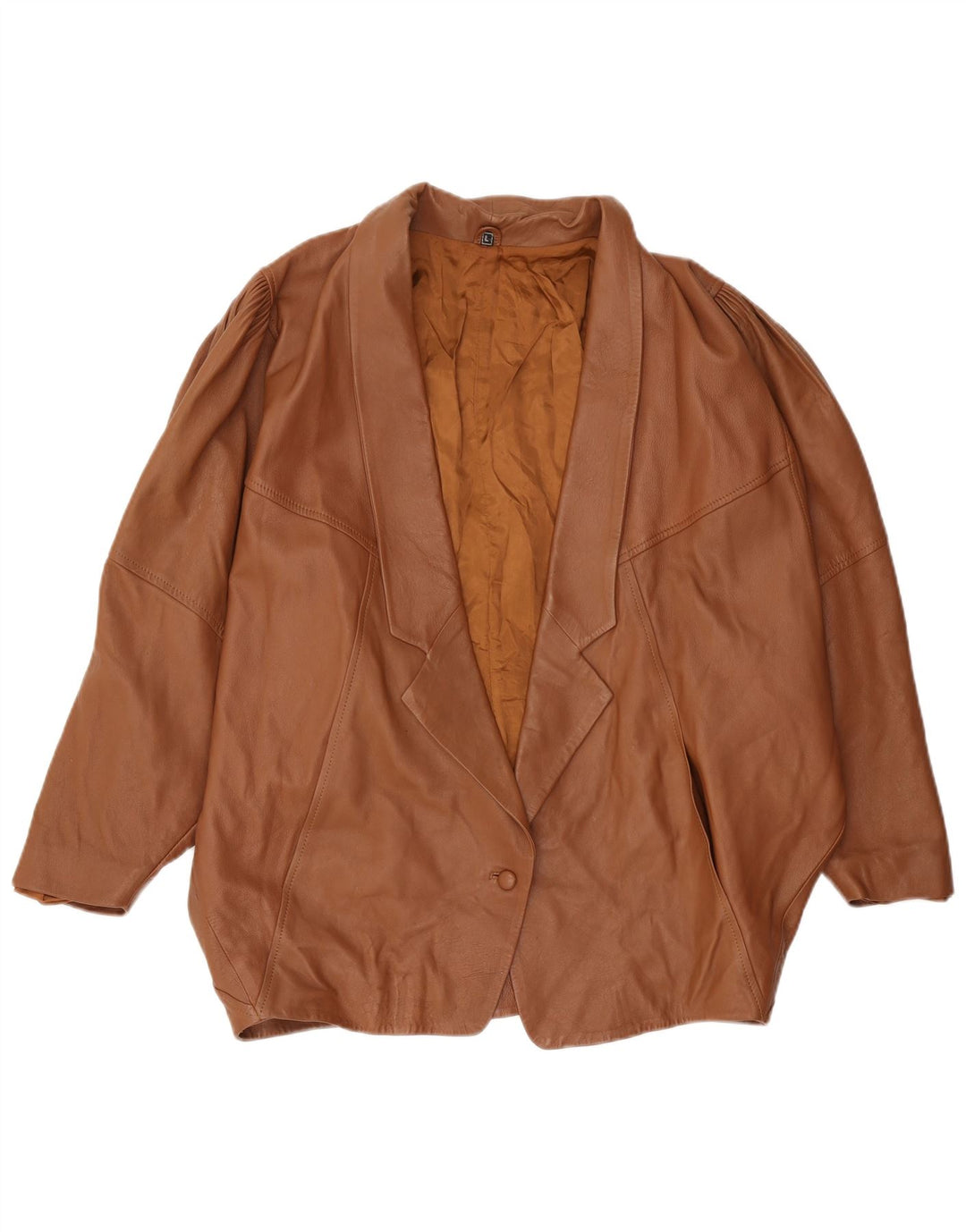 Vintage Γυναικείο Δερμάτινο Μπουφάν με 1 Κουμπί UK 16 Large Brown