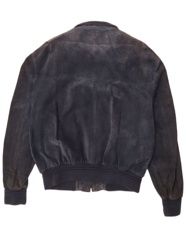 Jaqueta bomber masculina vintage de camurça UK 42 XL azul marinho