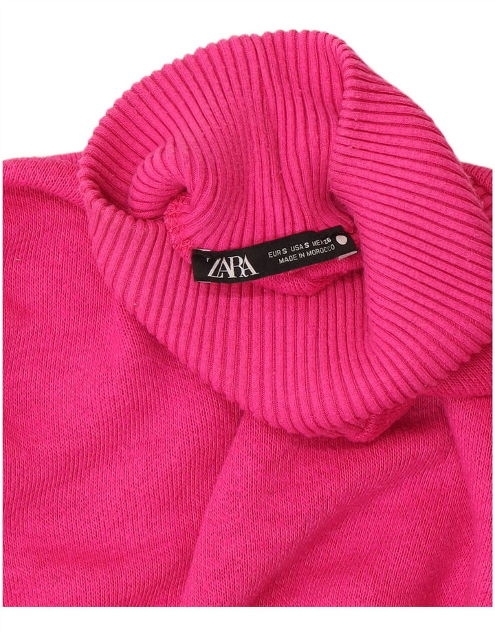 Zara Womens Crop Oversized Turtle Neck Jumper Sweater UK 10 Small Pink