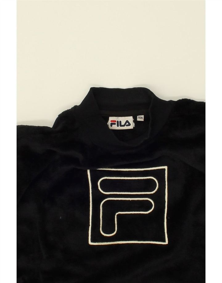 FILA Girls Graphic Fleece Jumper 9-10 Years Black Polyester Vintage Fila and Second-Hand Fila from Messina Hembry 