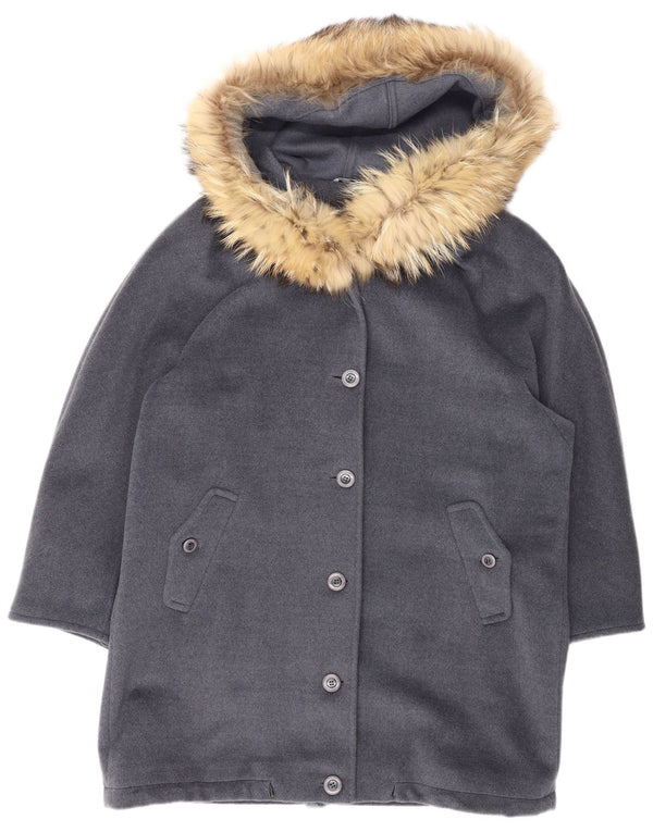 Max Mara Dame Hætte Oversized Parka Jacket UK 12 Medium Grey Virgin Wool