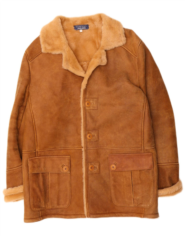 Vintage Herren Shearling Jacke UK 40 Large Braun