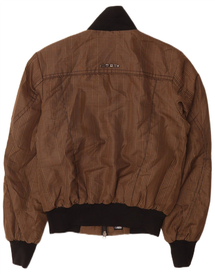 YELL! Mens Bomber Jacket UK 36 Small Brown Check Polyester