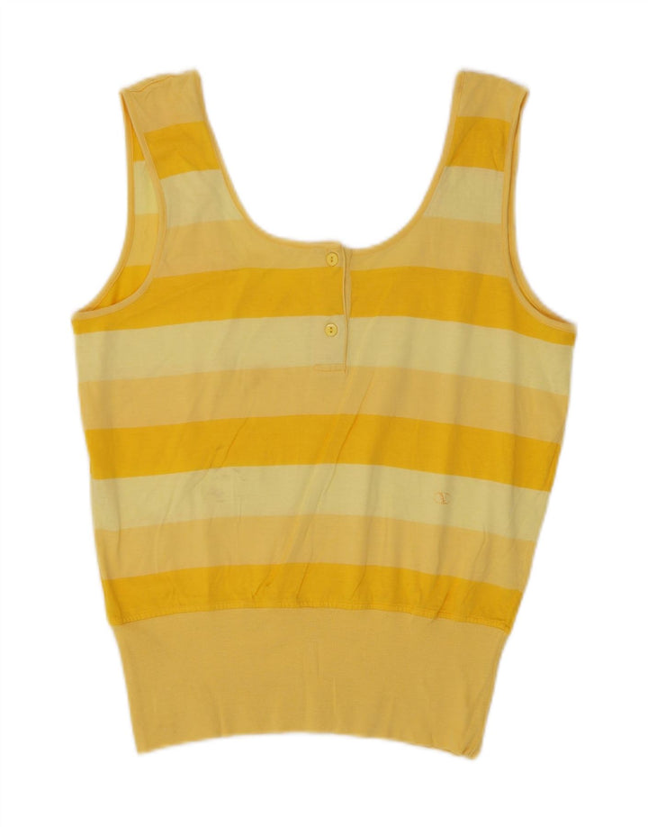 Vintage Womens Vest Top UK 12 Medium Yellow Striped Cotton