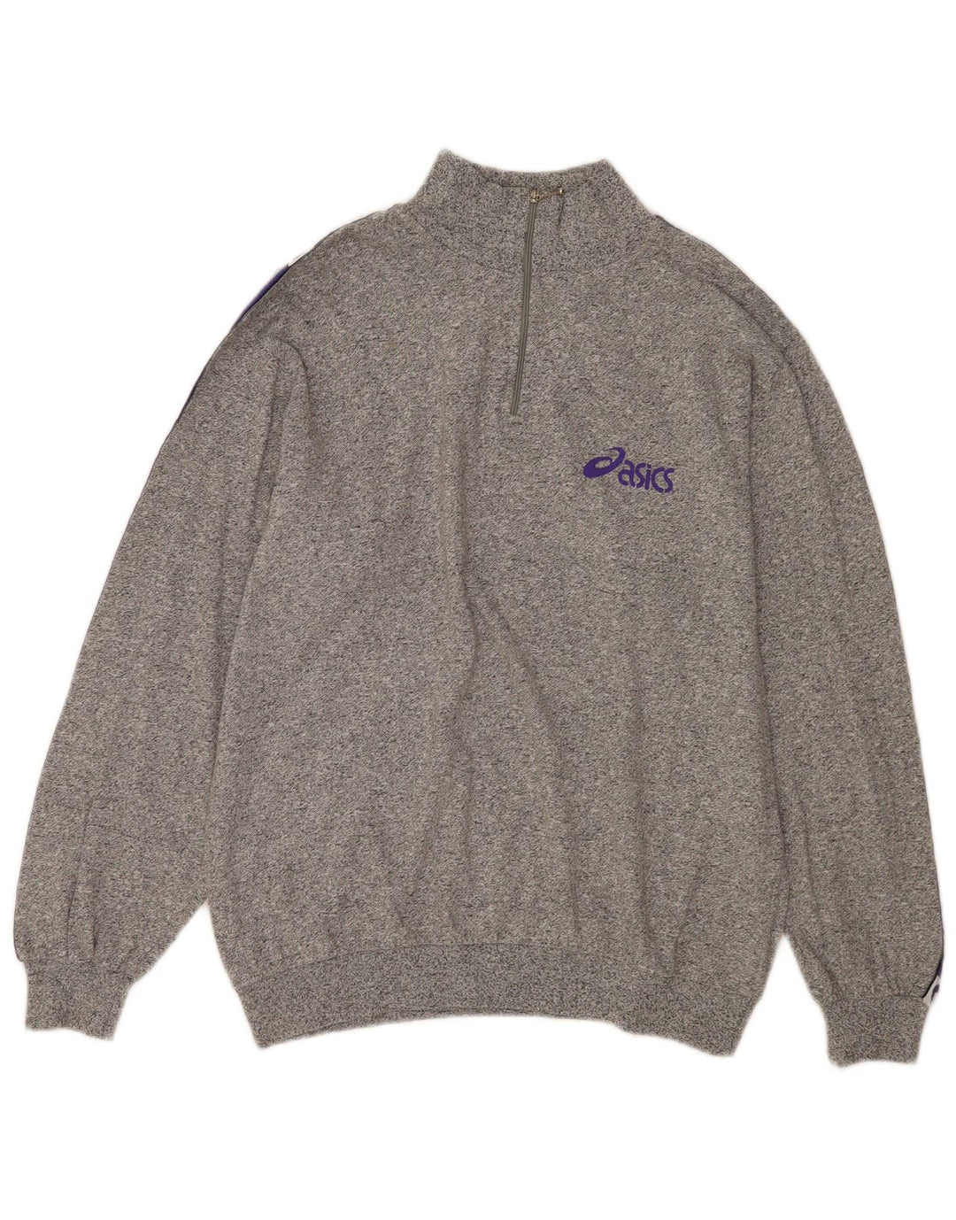 Asics Mens Graphic Zip Neck Sweatshirt Jumper Large Grey Flecked Cotton