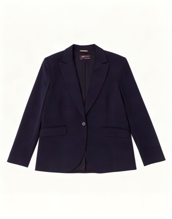 Marks & Spencer Womens 1 Button Blazer Jacket UK 20 2XL Navy Blue Polyester