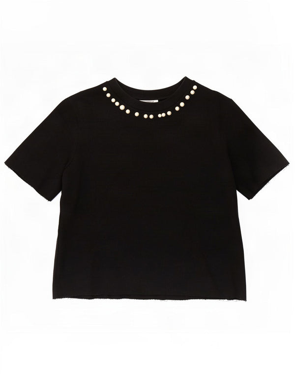 Blusa feminina Zara Top UK 10 pequeno algodão preto