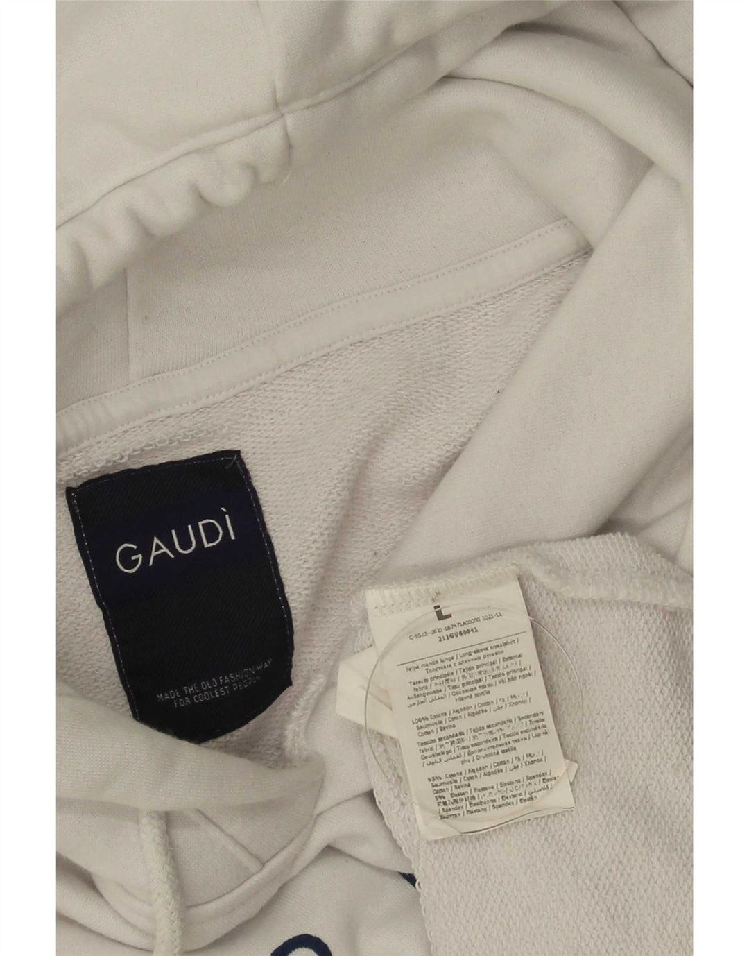 Gaudi Mens Graphic Hoodie Jumper Large White Cotton