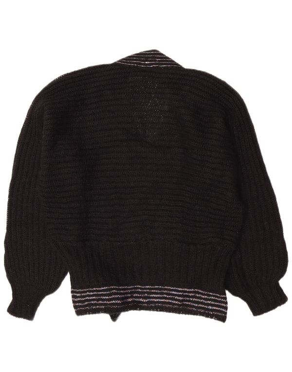 Vintage Damen V-Ausschnitt Pullover Pullover UK 14 Medium Schwarz gestreift Retro