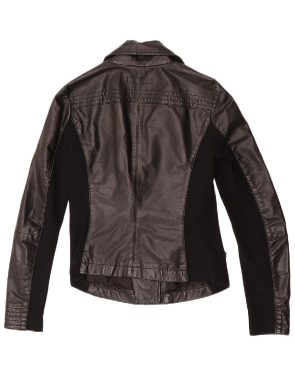 Toy G Chaqueta motera de cuero corta para mujer UK 8 Small Black Leather