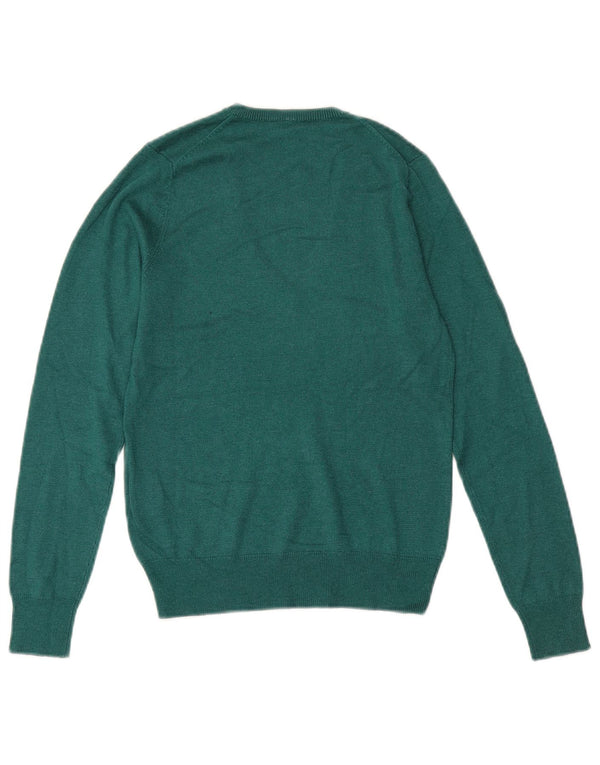 Benetton Womens V-Neck Jumper Sweater UK 6 XS Green Viscose