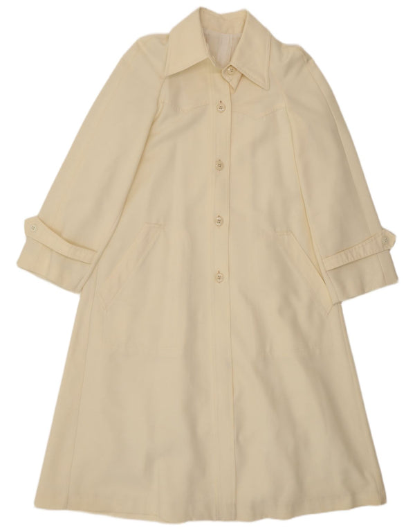 Vintage mujer gabardina Reino Unido 8 pequeño poliéster blanco apagado