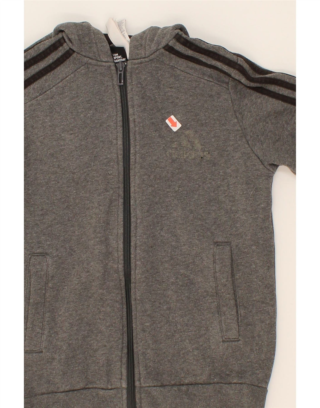ADIDAS Boys Zip Hoodie Sweater 9-10 Years Grey Cotton Vintage Adidas and Second-Hand Adidas from Messina Hembry 