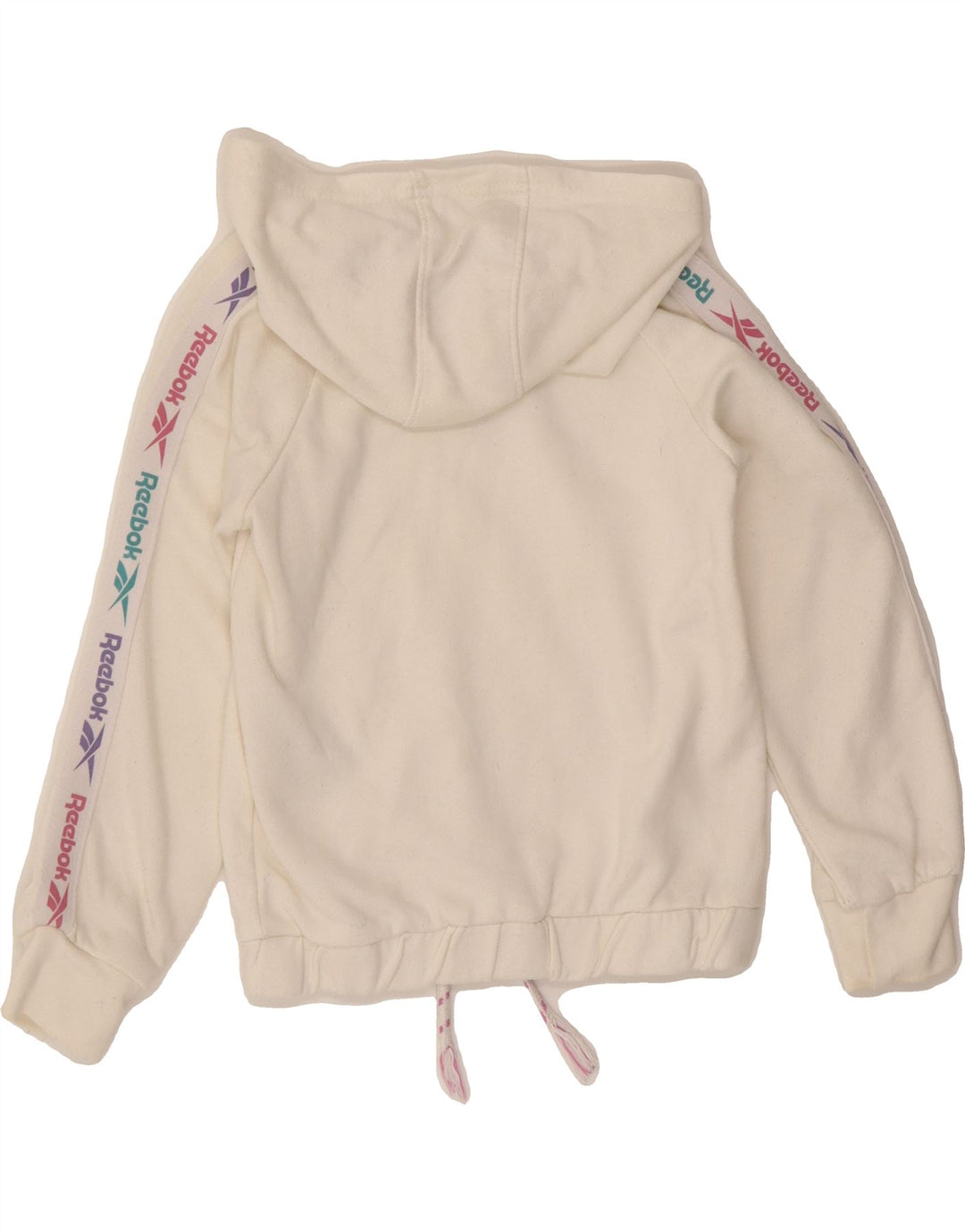 REEBOK Girls Graphic Hoodie Jumper 9-10 Years White Cotton Vintage Reebok and Second-Hand Reebok from Messina Hembry 