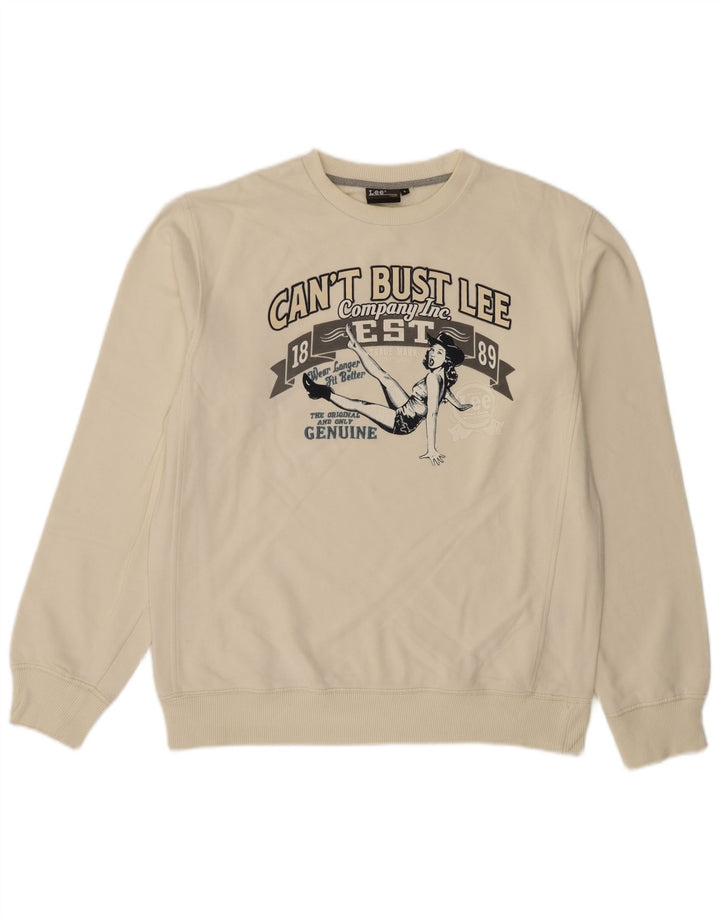 Lee Womens Graphic Sweatshirt Jumper UK 16 Large White Cotton