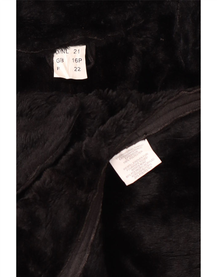 Vintage Sherpa-overfrakke med hætte til kvinder UK 16 Stor sort polyester