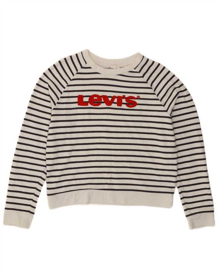 Levi's Womens Graphic Sweatshirt Jumper UK 14 Medium White Striped Nautical