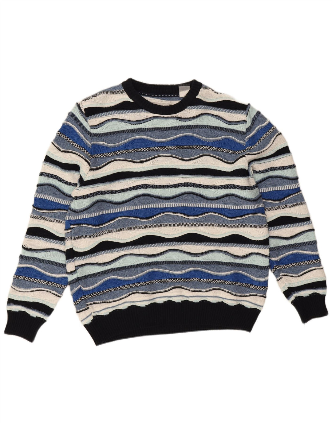 Roger Kent Mens Crew Neck Jumper Sweater EU 52 Large Blue Colourblock