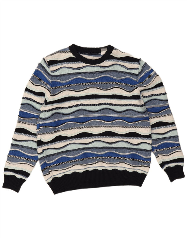 Roger Kent Mens Crew Neck Jumper Sweater EU 52 Large Blue Colourblock