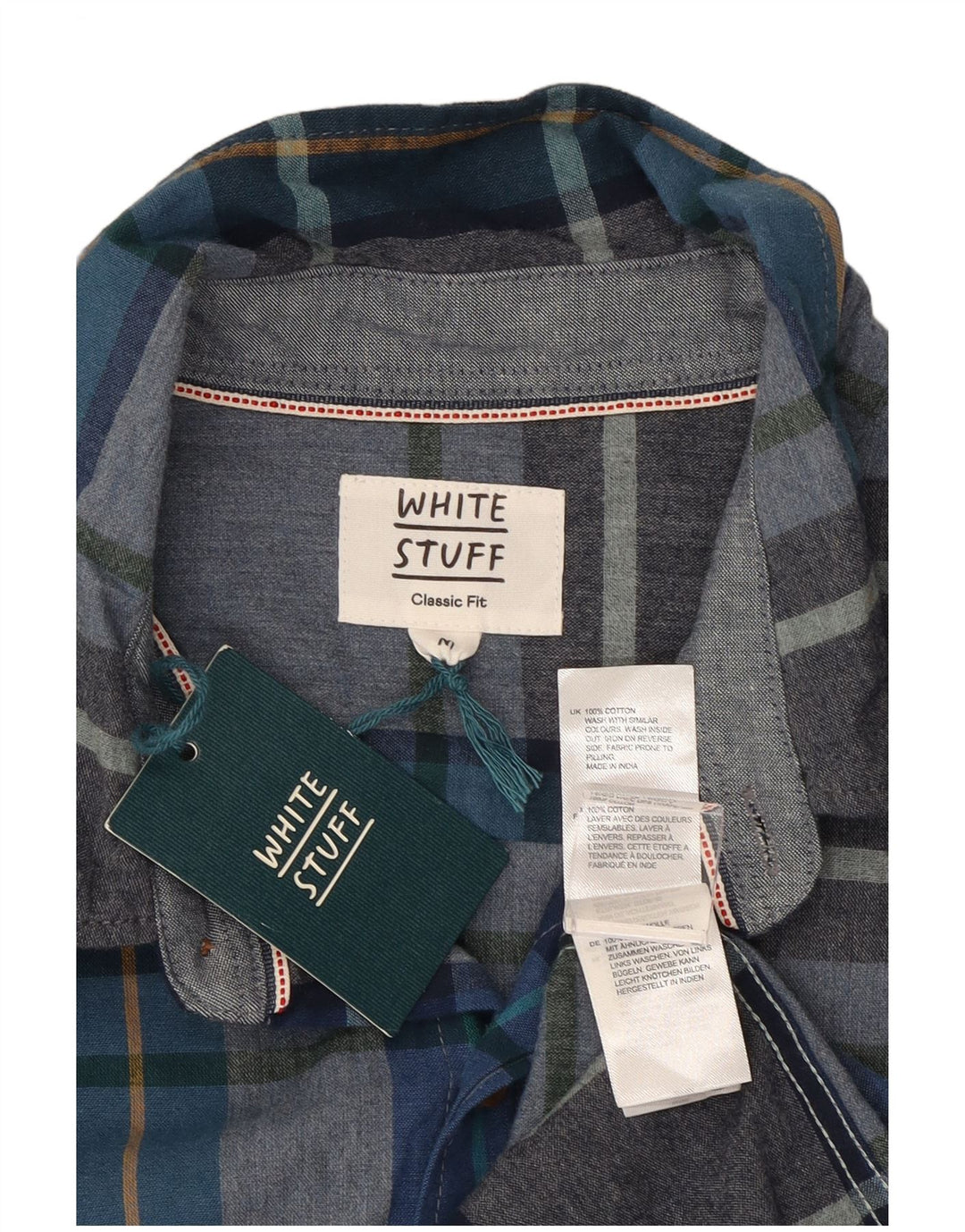 White Stuff Herre Classic Fit skjorte medium blå ternet bomuld