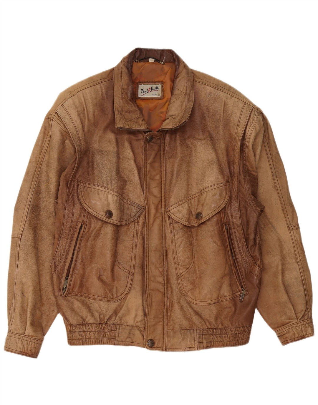 Paul Smith Mens Leather Jacket IT 52 XL Brown Leather