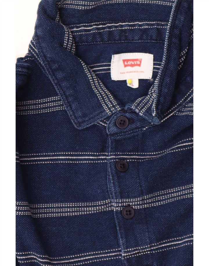 Levi's Mens Polo Shirt Large Navy Blue Striped Cotton