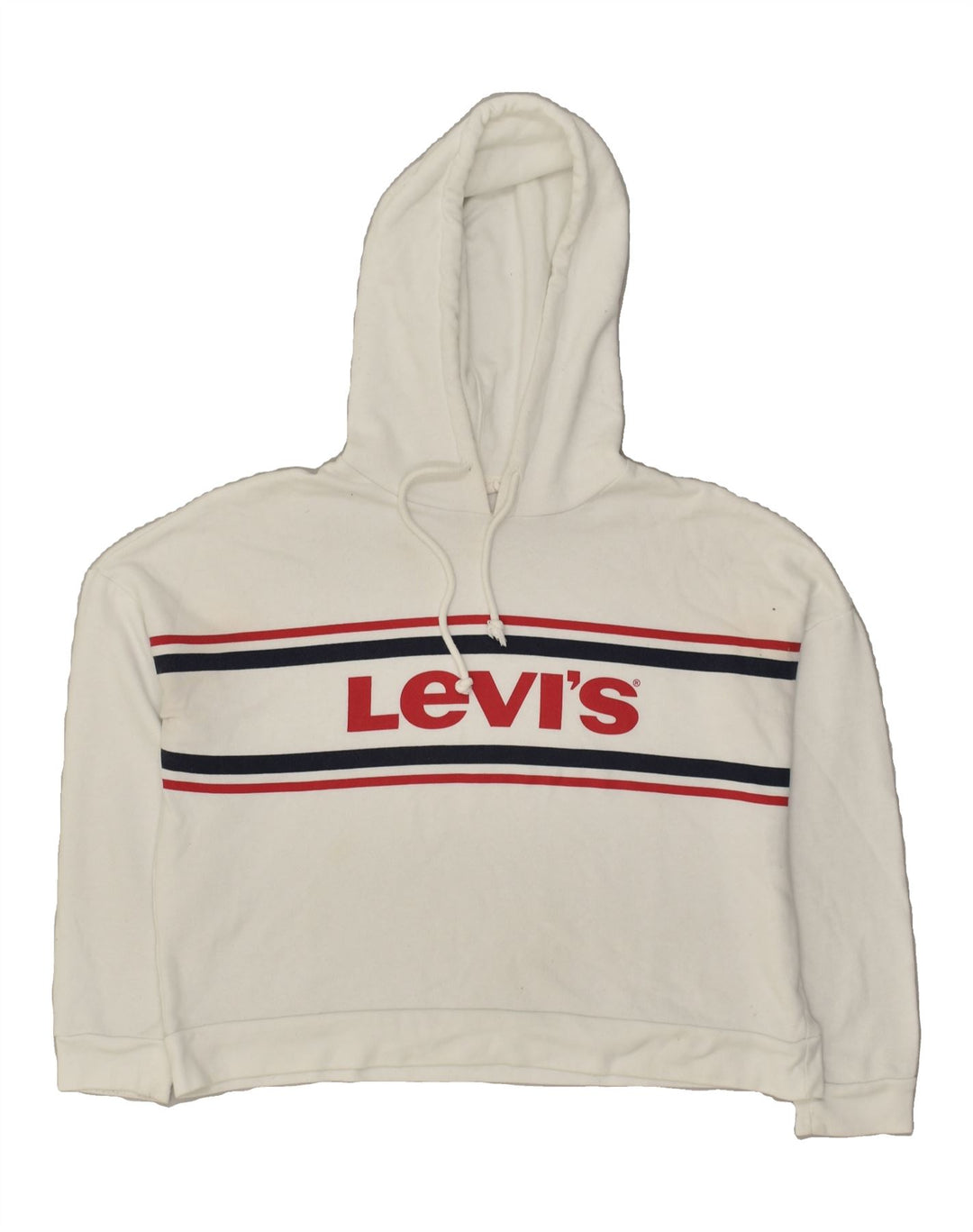 LEVI'S Womens Oversized Crop Graphic Hoodie Jumper UK 6 XS White Vintage Levi's and Second-Hand Levi's from Messina Hembry 