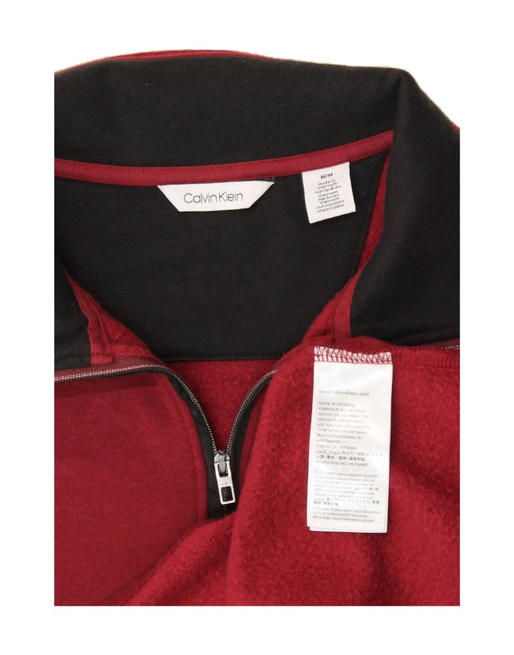 CALVIN KLEIN Mens Zip Neck Sweatshirt Jumper Medium Burgundy Colourblock Vintage Calvin Klein and Second-Hand Calvin Klein from Messina Hembry 